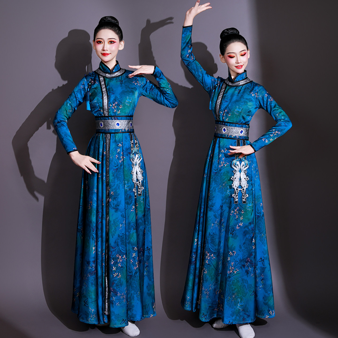 蒙古舞蹈演出服女大摆裙蒙古袍艺考蒙族服饰少数民族风表演服成人